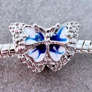 Blue and White Butterfly Bead Charm fits PANDORA